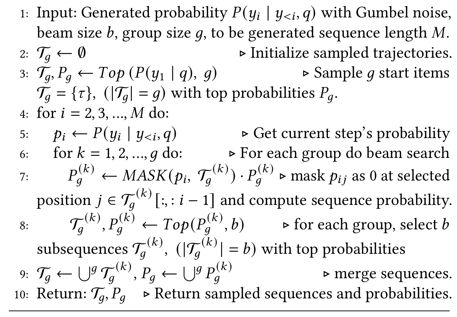 Algorithm 1：Group Beam Search