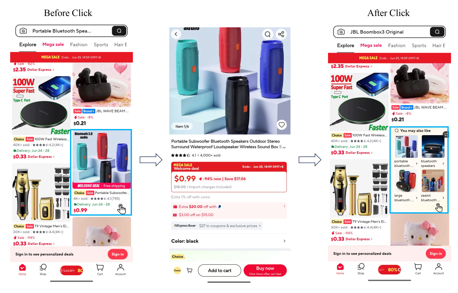 Figure 1:点击商品并返回后的查询推荐入口
