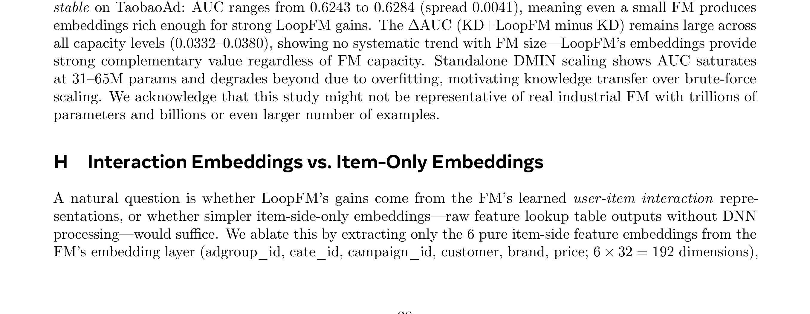 Table 10:Table 10 scales DMIN across five capacity levels (1.9M–31.5M parameters). KD+LoopFM performance is