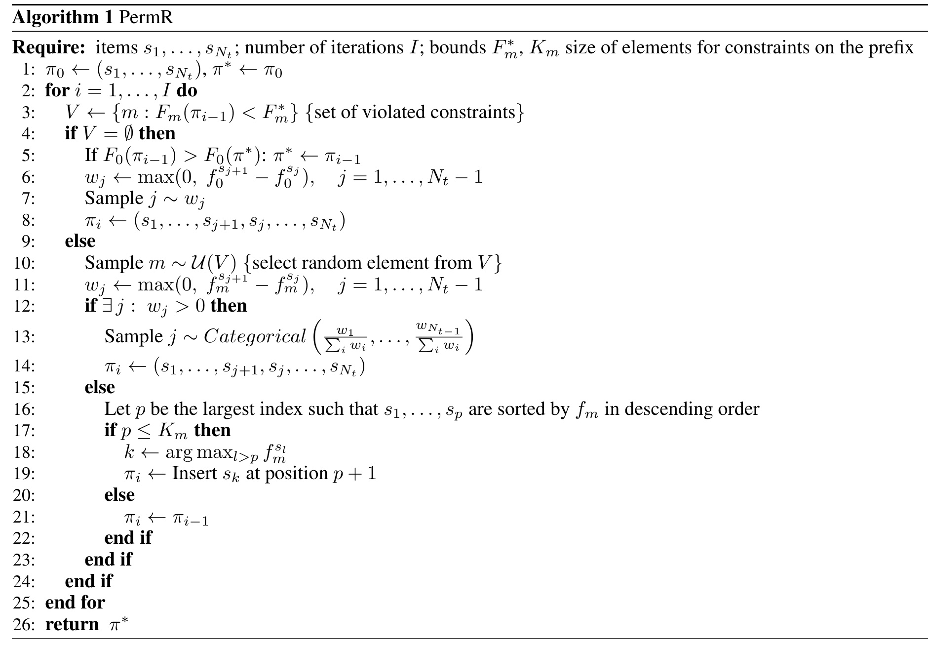 Algorithm 1:PermR 相邻交换与修复伪代码