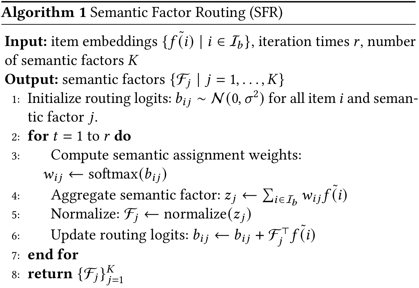 Algorithm 1：Semantic Factor Routing 过程